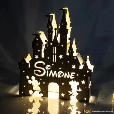 Lampada in legno a led a forma di castello personalizzabile con nome-Lampada in legno-Lol T-shirt