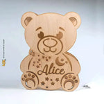 Lampada in legno a led a forma di orsetto personalizzabile con nome-Lampada in legno-Lol T-shirt