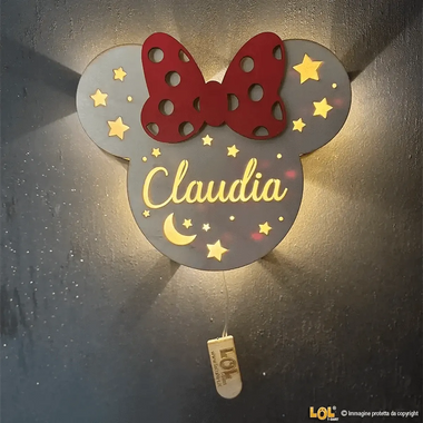 Lampada in legno a led Minnie a Parete Personalizzabile con Nome-Lampada in legno-Lol T-shirt