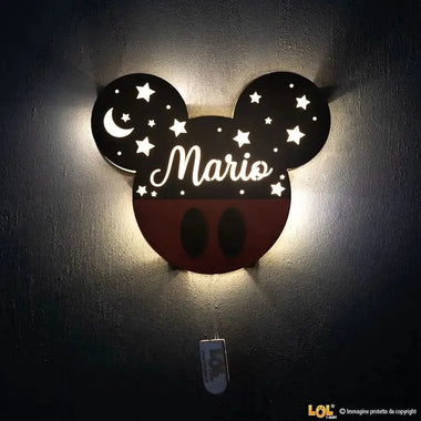 Lampada in legno a led Topolino a Parete Personalizzabile con Nome-Lampada in legno-Lol T-shirt