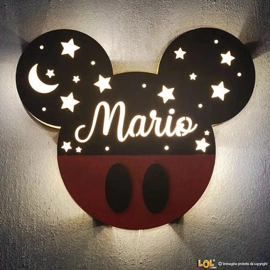 Lampada in legno a led Topolino a Parete Personalizzabile con Nome-Lampada in legno-Lol T-shirt