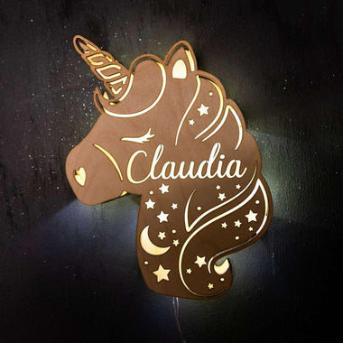 Lampada in legno a led Unicorno a Parete Personalizzabile con Nome-Lampada in legno-Lol T-shirt
