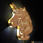 Lampada in legno a led Unicorno a Parete Personalizzabile con Nome-Lampada in legno-Lol T-shirt