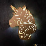 Lampada in legno a led Unicorno a Parete Personalizzabile con Nome-Lampada in legno-Lol T-shirt