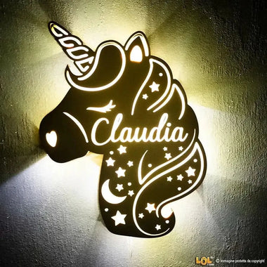 Lampada in legno a led Unicorno a Parete Personalizzabile con Nome-Lampada in legno-Lol T-shirt