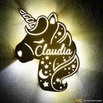 Lampada in legno a led Unicorno a Parete Personalizzabile con Nome-Lampada in legno-Lol T-shirt