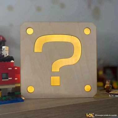 Lampada in legno Blocco Punto Interrogativo Super Mario Bross-Lampada in legno-Lol T-shirt