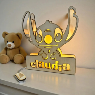Lampada LED in Legno Stitch Personalizzata con Nome-Lampada in legno-Lol T-shirt