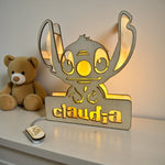 Lampada LED in Legno Stitch Personalizzata con Nome