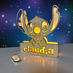 Lampada LED in Legno Stitch Personalizzata con Nome