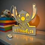 Lampada LED in Legno Stitch Personalizzata con Nome