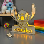 Lampada LED in Legno Stitch Personalizzata con Nome