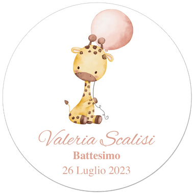 50 pz Bollini Adesivi Bomboniera con Giraffa (Battesimo/ Nascita/ Comunione/ Cresima)