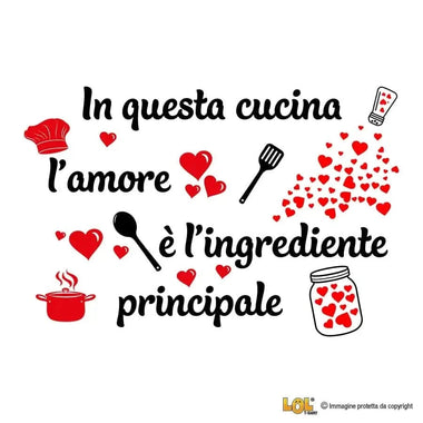 Adesivo Murale Cucina "In questa cucina l’amore è l’ingrediente principale" - Decorazione per Pareti Adesivi decorativi