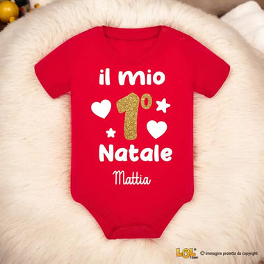 Body per Neonato Il mio primo Natale Oro Glitterato con nome PERSONALIZZABILE Body per bimbi