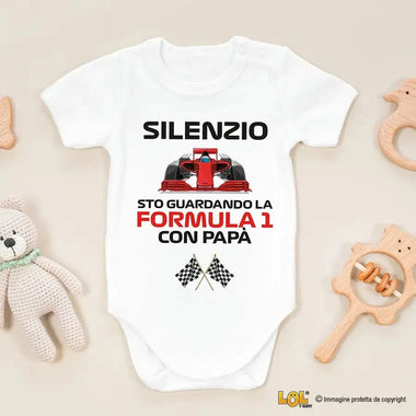 Body per Neonato Silenzio sto guardando la Formula 1 con papà Body per bimbi