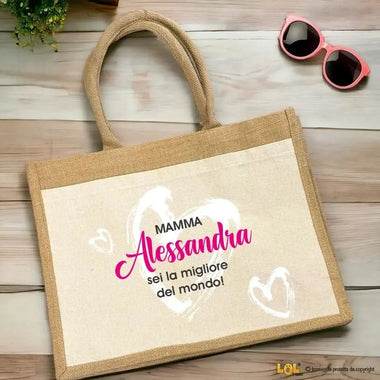 Borsa Mare Personalizzata con Nome Mamma sei la migliore del mondo Borsa