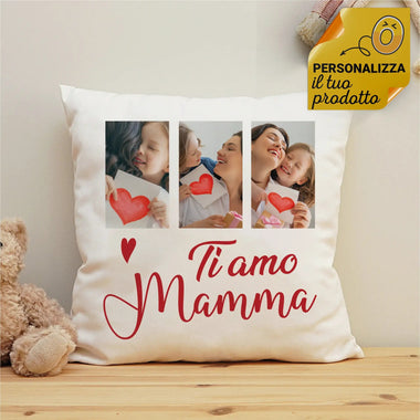 Cuscino Personalizzato Ti Amo Mamma con 3 Foto Cuscino personalizzato