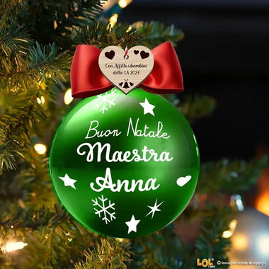 Pallina di Natale Verde Personalizzata con Nome Maestra e Dedica Decorazioni natalizie