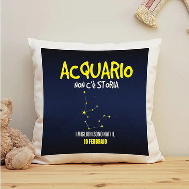 Cuscino Personalizzato Segno Zodiacale Acquario con Fondo Stellato Federe per cuscino