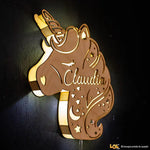 Lampada in legno a led Unicorno a Parete Personalizzabile con Nome Lampade