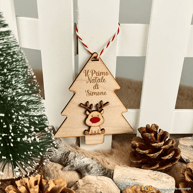 Pallina di Natale Decorazione di Legno a forma di Alberello con nome personalizzato