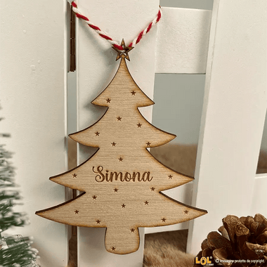 Pallina di Natale Decorazione di Legno a forma di Albero con nome