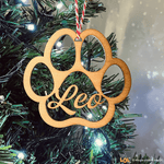 Pallina di Natale in Legno a forma di Zampa Personalizzata con il nome del tuo Cane