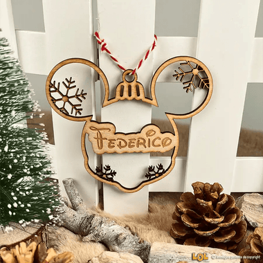 Pallina di Natale in Legno con nome a forma di Orecchie di Topolino