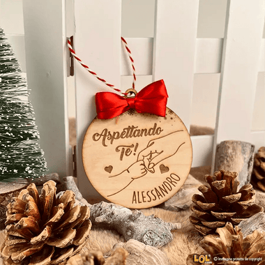 Pallina di Natale in legno Personalizzata con Nome Aspettando Te