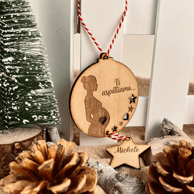 Pallina di Natale in legno Personalizzata con Ti Aspettiamo