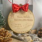 Pallina di Natale in legno Regalo per Maestra personalizzabile