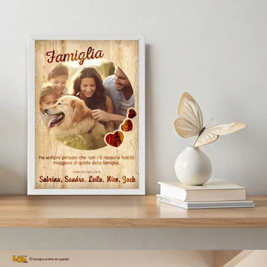 Quadro Famiglia Personalizzata con Foto e Dedica - Design Cuoricini Quadro