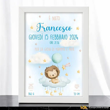 Quadro Nascita Leoncino Azzurro Nuvola Quadro