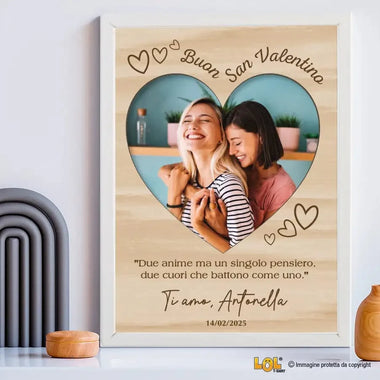 Quadro Personalizzato "Buon San Valentino" con Foto, Dedica e Nomi – Regalo Romantico in Legno di Betulla Quadro