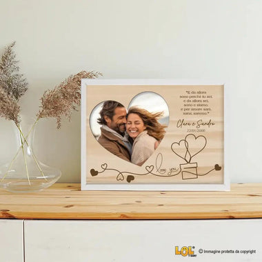 Quadro Personalizzato con Foto, Nomi, Data e Dedica - Idea Regalo Romantico in Legno Quadro