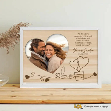 Quadro Personalizzato con Foto, Nomi, Data e Dedica - Idea Regalo Romantico in Legno Quadro