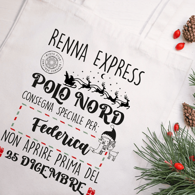 Shopper Personalizzata con Nome Renna Express Natale "Consegna Speciale Per" Shopper