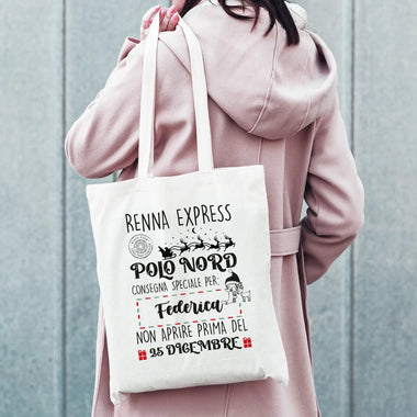 Shopper Personalizzata con Nome Renna Express Natale "Consegna Speciale Per" Shopper