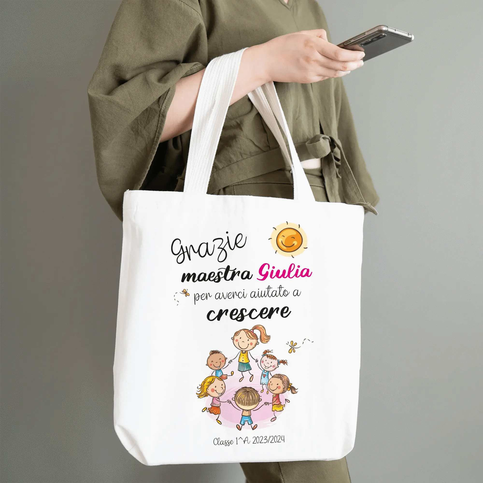 Shopper Personalizzata Grazie Maestra per Averci Aiutato a