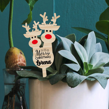 Etichetta Tag Legno da Pianta Personalizzata con Nome Merry Christmas Renne Tag in legno da pianta