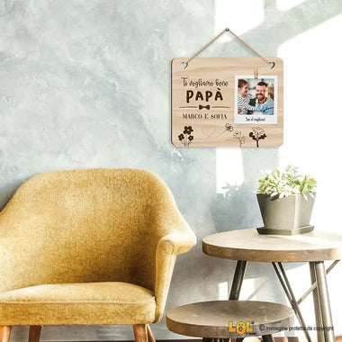 Targa in Legno Personalizzata "Ti vogliamo bene Papà" con Foto e Nomi Targa in legno