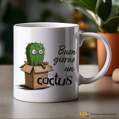 Tazza Divertente "Buongiorno un Cactus" - Mug Simpatica in Ceramica Tazze Personalizzate