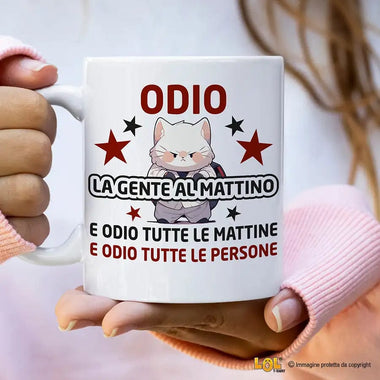 Tazza Divertente in Ceramica "Odio la Gente al Mattino" - Regalo Spiritoso Tazze Personalizzate