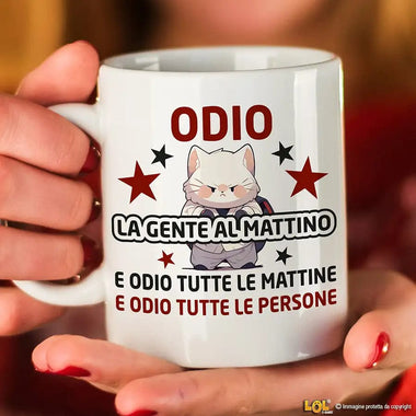 Tazza Divertente in Ceramica "Odio la Gente al Mattino" - Regalo Spiritoso Tazze Personalizzate