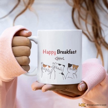 Tazza Happy Breakfast Cats Tazze Personalizzate