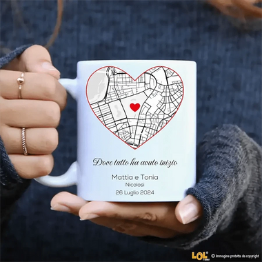 Tazza Personalizzata con Mappa dell'Amore - Idea Regalo Romantica Tazze Personalizzate