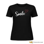Magleitta Donna Nera Smile con Cuore Glitter Rosso Casual-T-shirt-Lol T-shirt