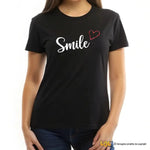 Magleitta Donna Nera Smile con Cuore Glitter Rosso Casual-T-shirt-Lol T-shirt