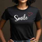 Magleitta Donna Nera Smile con Cuore Glitter Rosso Casual-T-shirt-Lol T-shirt